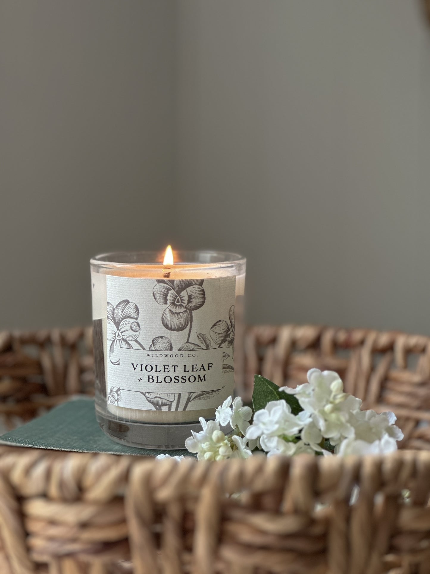 Violet Leaf and Blossom Candle Glasshouse style