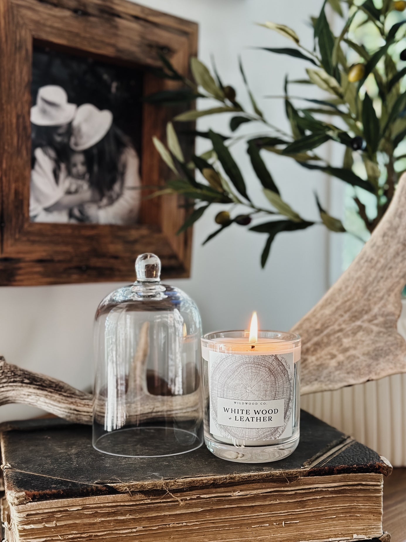 Strong scented candle leather scent glasshouse style