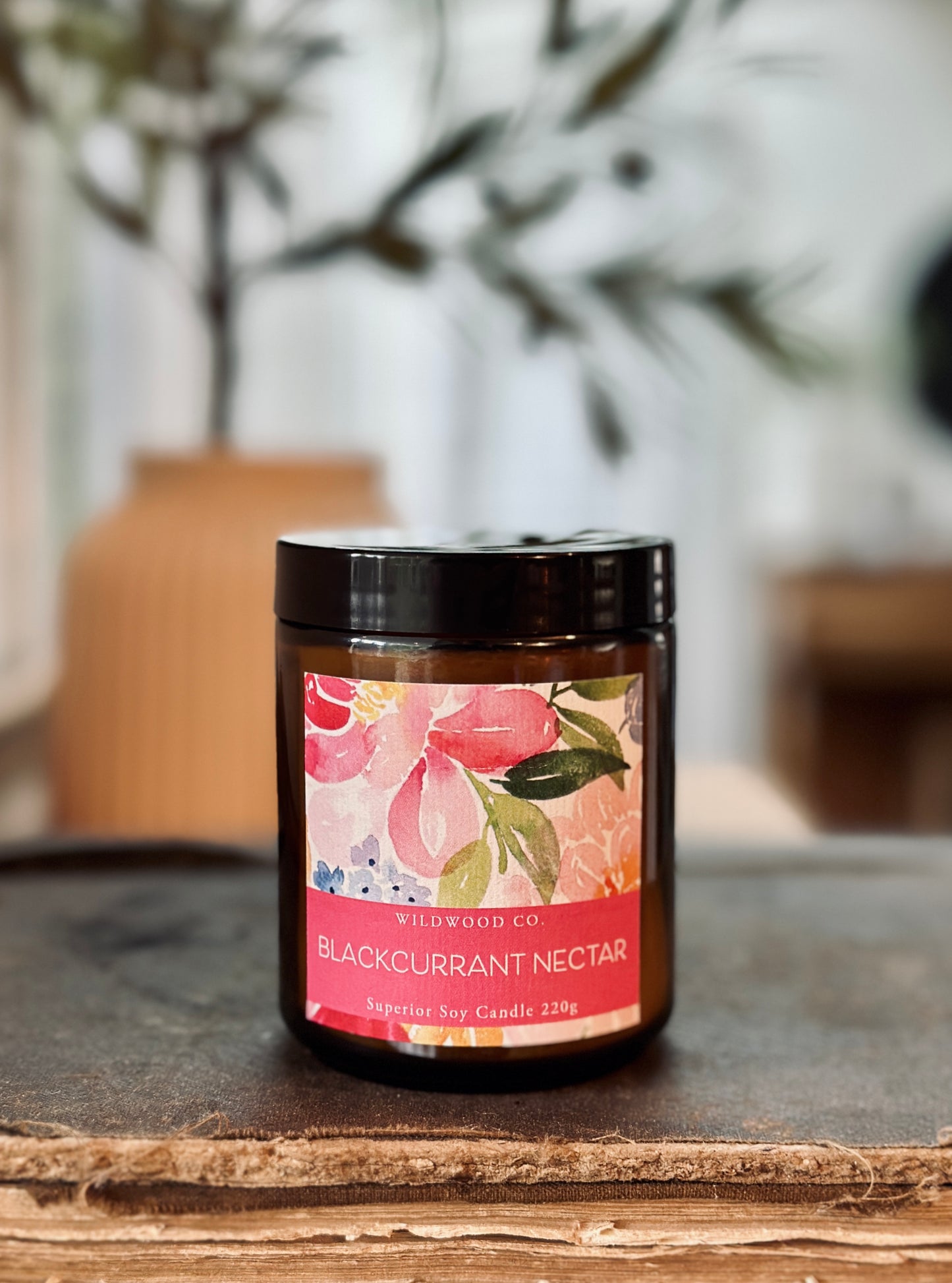 Blackcurrant Nectar Candle Amber Jar Front Coloured Label