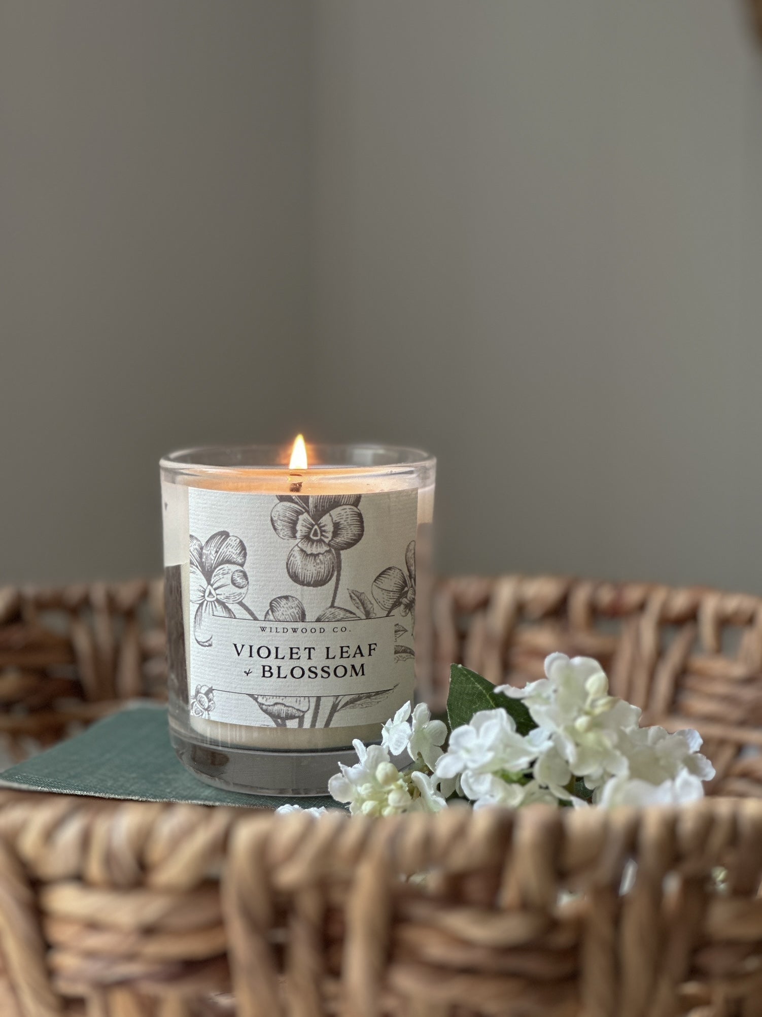 Violet Leaf and Blossom Candle Glasshouse style